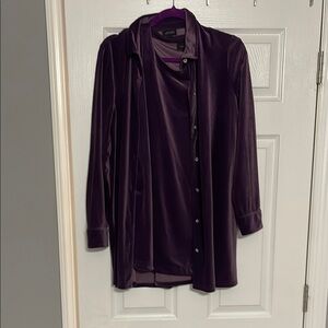 J Jill Wearever Purple Velvet Button-Up Shirt with matching Tank Top. Size M.
